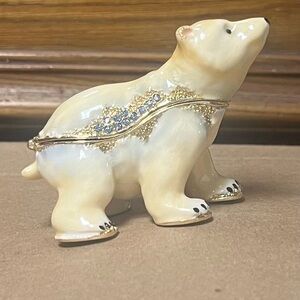 Enameled Polar Bear Trinket Box, with crystal accents, 3.5” long x 2.5” tall